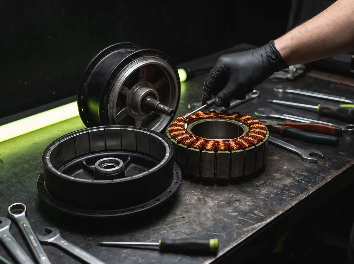 Moteur de roue démonté, bobinage en cuivre